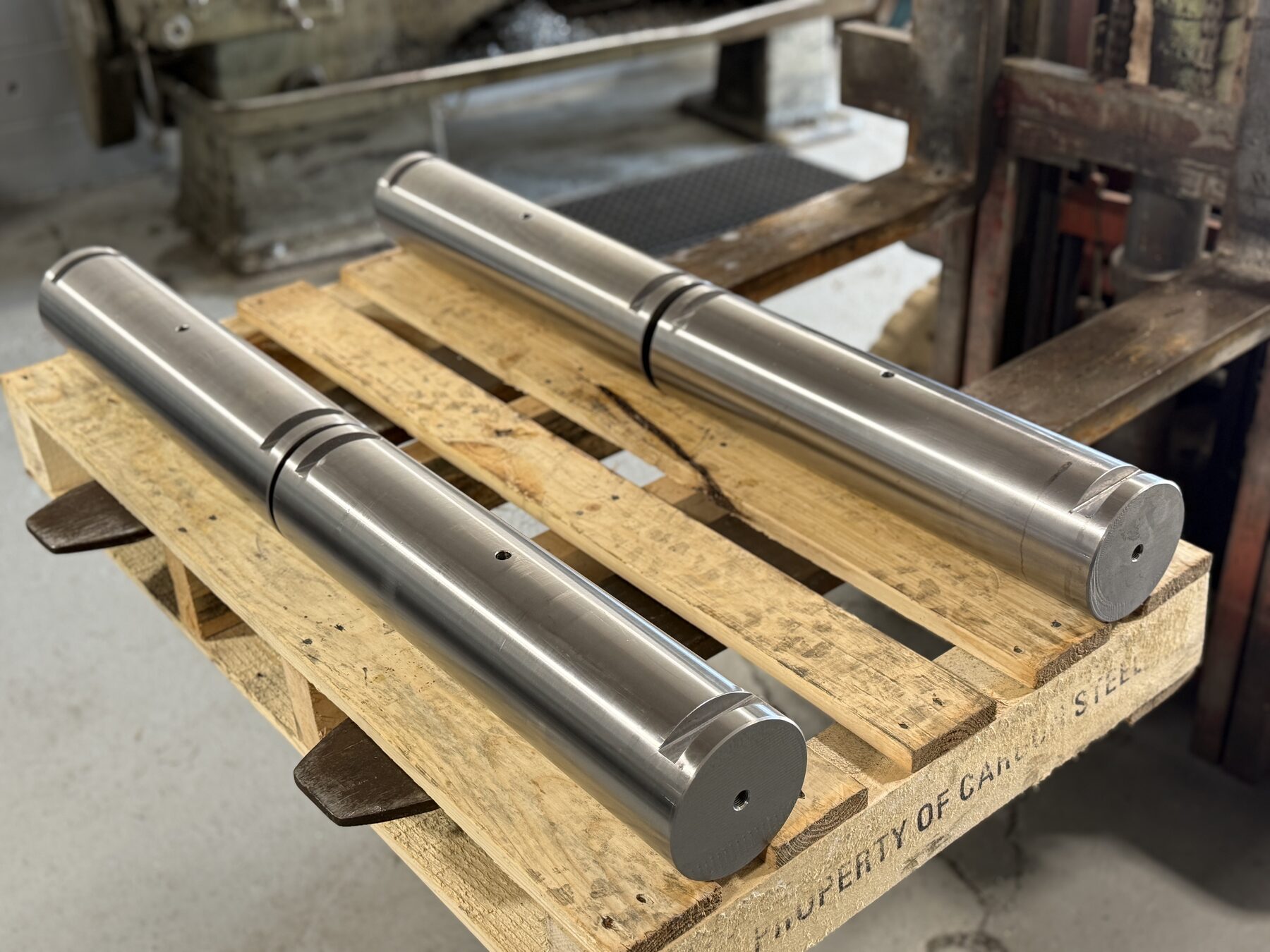 Close-up of machined axle shaft ends